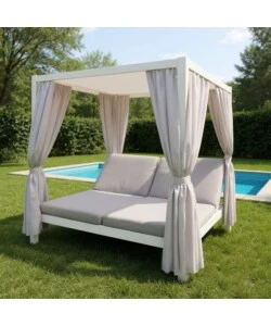 PERGOLA CON SUNLOUNGE DOPPIO RIVIERA "TULIPANO" BIANCO E GRIGIO 205X166X200 CM