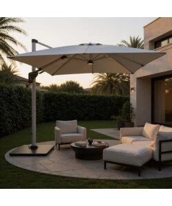 OMBRELLONE A BRACCIO DA ESTERNO RIVIERA "HELIANTUS" CON LED E SPEAKER GRIGIO CHIARO 300X400 CM