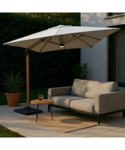 OMBRELLONE A BRACCIO DA ESTERNO RIVIERA "HELIANTUS" CON LED E SPEAKER GRIGIO E TEAK 300X400 CM