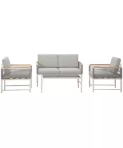 SET DA GIARDINO RIVIERA "PAPAVERO" BIANCO E GRIGIO CHIARO CON 4 POSTI E TAVOLINO