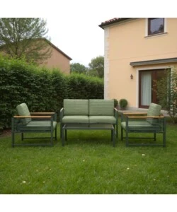 SET DA GIARDINO RIVIERA "PAPAVERO" ANTRACITE E VERDE SCURO CON 4 POSTI E TAVOLINO