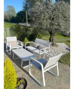 SET DA GIARDINO RIVIERA "ANTEMIDE" BIANCO E GRIGIO CHIARO CON 4 POSTI E TAVOLINO