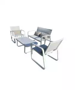 SET DA GIARDINO RIVIERA "ANTEMIDE" BIANCO E GRIGIO CHIARO CON 4 POSTI E TAVOLINO