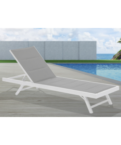 LETTINO PRENDISOLE RIVIERA "AGAVE" CON SCHIENALE REGOLABILE IN ALLUMINIO E TEXTILENE IMBOTTITO BIANCO E GRIGIO 196X62X92,5 CM