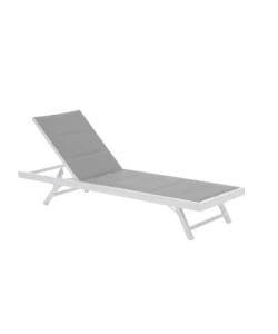 LETTINO PRENDISOLE RIVIERA "AGAVE" CON SCHIENALE REGOLABILE IN ALLUMINIO E TEXTILENE IMBOTTITO BIANCO E GRIGIO 196X62X92,5 CM