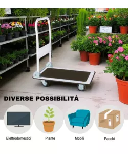 CARRELLO TRASPORTO PIEGHEVOLE EUROGARDEN CON MANICO E RUOTE PIVOTANTI IN ACCIAIO PORTATA 150 KG 73,3X47,7X83 CM