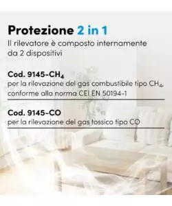 RILEVATORE DI GAS METANO E MONOSSIDO DI CARBONIO BEGHELLI "SENTIGAS DUO DL145" CON SISTEMA DI AUTODIAGNOSI E ALLARME