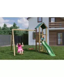 GIOCO PER BAMBINI DA ESTERNO IN LEGNO FUNGOO "LUCAS" CON TORRETTA, 2 ALTALENE E SCIVOLO 310X275X245 CM