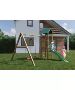 GIOCO PER BAMBINI DA ESTERNO IN LEGNO FUNGOO "LUCAS" CON TORRETTA, 2 ALTALENE E SCIVOLO 310X275X245 CM