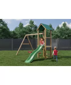 GIOCO PER BAMBINI DA ESTERNO IN LEGNO FUNGOO "LUCAS" CON TORRETTA, 2 ALTALENE E SCIVOLO 310X275X245 CM