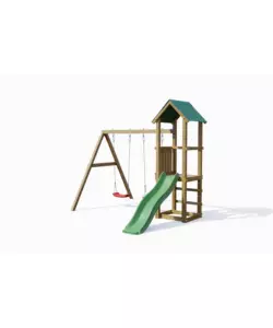 GIOCO PER BAMBINI DA ESTERNO IN LEGNO FUNGOO "LUCAS" CON TORRETTA, 2 ALTALENE E SCIVOLO 310X275X245 CM