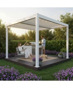 Pergola bioclimatica Verdelook "Atena New" in alluminio bianco 3x3 m