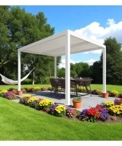 PERGOLA BIOCLIMATICA DA ESTERNO "ARTEMIDE" IN ALLUMINIO BIANCO 3X4 M