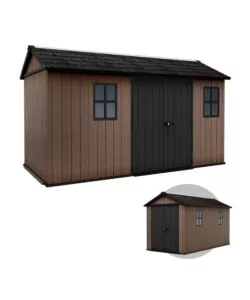 CASETTA DA GIARDINO KETER "NEWTON+ 7513/1375" IN RESINA MARRONE DOPPIA OPZIONE MONTAGGIO 413X230X246 CM
