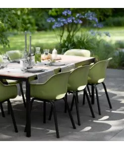 TAVOLO DA ESTERNO KETER "PORTO 160" IN METALLO GRAFITE E PIANO EFFETTO LEGNO FRASSINO 159X95X75 CM