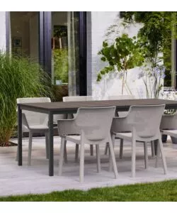 TAVOLO DA ESTERNO KETER "PORTO 160" IN METALLO GRAFITE E PIANO EFFETTO LEGNO FRASSINO 159X95X75 CM