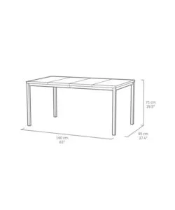 TAVOLO DA ESTERNO KETER "PORTO 160" IN METALLO BIANCO E PIANO EFFETTO LEGNO FRASSINO 159X95X75 CM