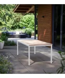 TAVOLO DA ESTERNO KETER "PORTO 200" IN METALLO BIANCO E PIANO EFFETTO LEGNO FRASSINO 200X95X75 CM