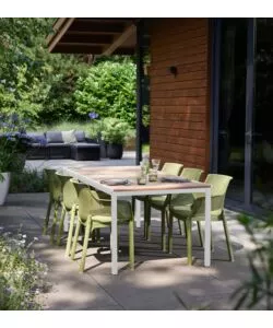 TAVOLO DA ESTERNO KETER "PORTO 200" IN METALLO BIANCO E PIANO EFFETTO LEGNO FRASSINO 200X95X75 CM