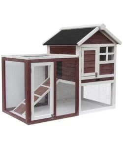 POLLAIO PER GALLINE IN LEGNO HABRITA "PO 1206" ROSSO SCURO E BIANCO 122X63X92 CM