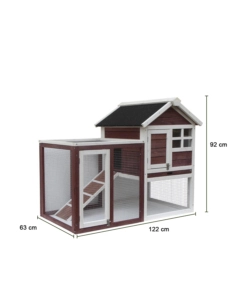 POLLAIO PER GALLINE IN LEGNO HABRITA "PO 1206" ROSSO SCURO E BIANCO 122X63X92 CM