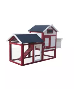 CASETTA POLLAIO PER GALLINE IN LEGNO HABRITA "PO 1562" ROSSO E BIANCO 152X62X92 CM