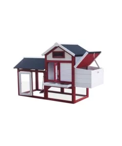 CASETTA POLLAIO PER GALLINE IN LEGNO HABRITA "PO 1562" ROSSO E BIANCO 152X62X92 CM
