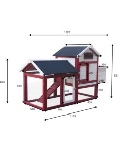 CASETTA POLLAIO PER GALLINE IN LEGNO HABRITA "PO 1562" ROSSO E BIANCO 152X62X92 CM