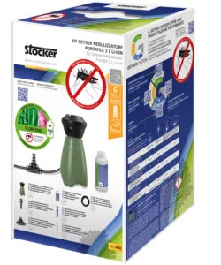 KIT GEYSER NEBULIZZATORE ANTIZANZARE A BATTERIA STOCKER 2L 2,5 BAR 3,6V 2,5AH CON TUBO DIFFUSORE DA 10 M E DISABITUANTE FLORIFENS 100 ML