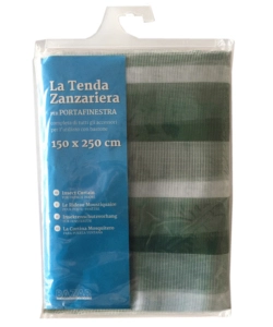 TENDA ZANZARIERA AD ANELLI PER PORTAFINESTRA FANTASIA A RIGHE BIANCO E VERDE 150X250 CM