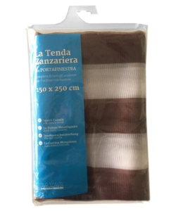 TENDA ZANZARIERA AD ANELLI PER PORTAFINESTRA FANTASIA A RIGHE BIANCO E MARRONE 150X250 CM