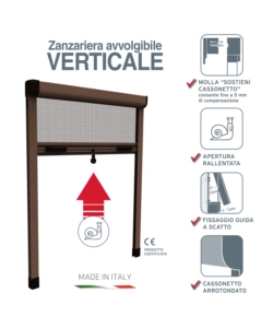 ZANZARIERA VERTICALE AVVOLGIBILE "ROTO" MARRONE 120X170 CM