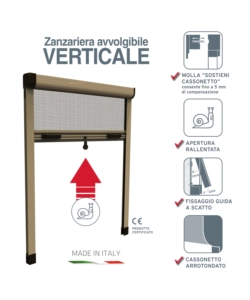 ZANZARIERA VERTICALE AVVOLGIBILE "ROTO" BRONZO 120X170 CM