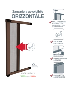 ZANZARIERA ORIZZONTALE PER PORTA FINESTRA CON FRIZIONE "ROTO" MARRONE 160X250 CM
