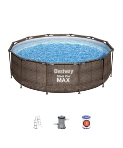 PISCINA FUORI TERRA CON STRUTTURA ROTONDA BESTWAY "STEEL PRO MAX" EFFETTO RATTAN 366X366X100 CM