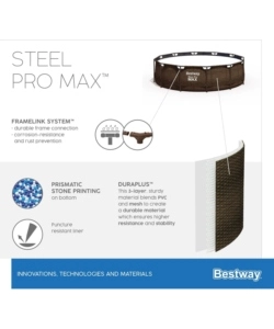 PISCINA FUORI TERRA CON STRUTTURA ROTONDA BESTWAY "STEEL PRO MAX" EFFETTO RATTAN 366X366X100 CM
