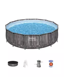 PISCINA FUORI TERRA CON STRUTTURA ROTONDA BESTWAY "STEEL PRO MAX" EFFETTO LEGNO SCURO 427X427X107 CM