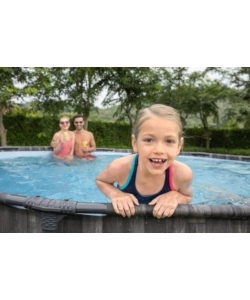 PISCINA FUORI TERRA CON STRUTTURA ROTONDA BESTWAY "STEEL PRO MAX" EFFETTO LEGNO SCURO 427X427X107 CM