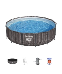 PISCINA FUORI TERRA CON STRUTTURA ROTONDA BESTWAY "STEEL PRO MAX" EFFETTO LEGNO SCURO 427X427X107 CM