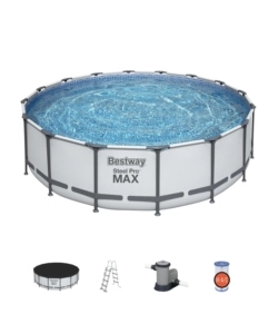 PISCINA FUORI TERRA CONN STRUTTURA ROTONDA BESTWAY "STEEL PRO MAX" GRIGIO CHIARO 488X488X122 CM