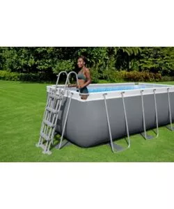 PISCINA FUORI TERRA CON STRUTTURA RETTANGOLARE BESTWAY "POWER STEEL" GRIGIO SCURO 412x201x122 CM