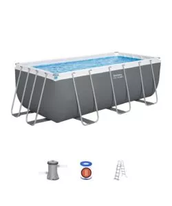 PISCINA FUORI TERRA CON STRUTTURA RETTANGOLARE BESTWAY "POWER STEEL" GRIGIO SCURO 412x201x122 CM