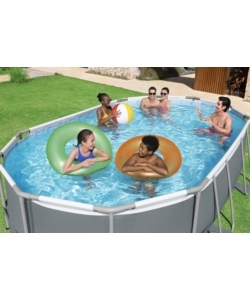 PISCINA FUORI TERRA CON STRUTTURA OVALE BESTWAY "POWER STEEL" GRIGIO SCURO 488x305x107 CM