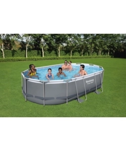 PISCINA FUORI TERRA CON STRUTTURA OVALE BESTWAY "POWER STEEL" GRIGIO SCURO 488x305x107 CM
