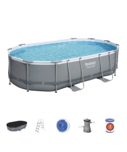 PISCINA FUORI TERRA CON STRUTTURA OVALE BESTWAY "POWER STEEL" GRIGIO SCURO 488x305x107 CM