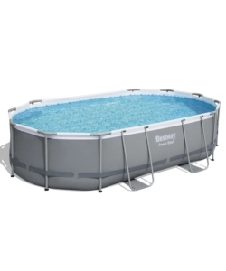 PISCINA FUORI TERRA CON STRUTTURA OVALE BESTWAY "POWER STEEL" GRIGIO SCURO 488x305x107 CM