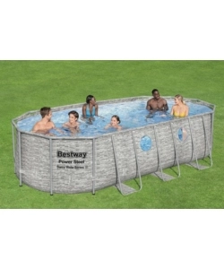 PISCINA FUORI TERRA CON STRUTTURA OVALE BESTWAY "POWER STEEL SWIM VISTA" EFFETTO PIETRA 549x274x122 CM