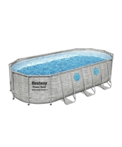 PISCINA FUORI TERRA CON STRUTTURA OVALE BESTWAY "POWER STEEL SWIM VISTA" EFFETTO PIETRA 549x274x122 CM
