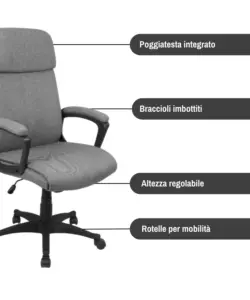 SEDIA DA UFFICIO BELLAHOME "BERKELEY" IN TESSUTO GRIGIO MELANGE 68X57X112-122 CM