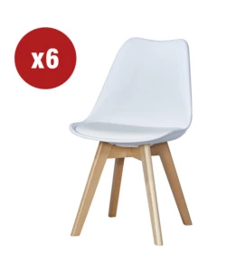 SEDIA DA PRANZO "LEILA" BIANCO CON GAMBE IN LEGNO 6 PEZZI